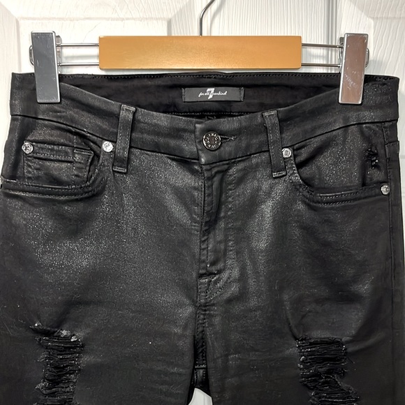 7 For All Mankind Shiny Coated Distressed Skinny Jeans - Picture 5 of 8
